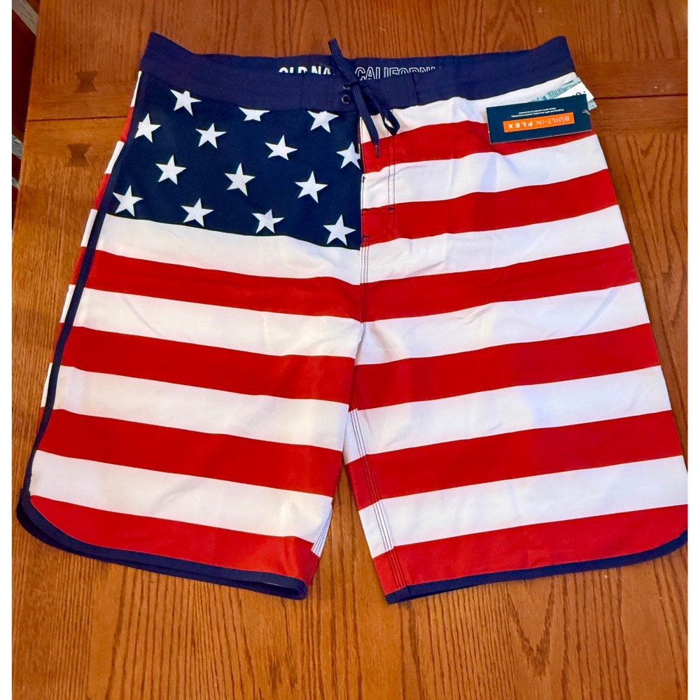 Old Navy Board Shorts Mens 40 Red White Blue New American Flag Built-In Flex